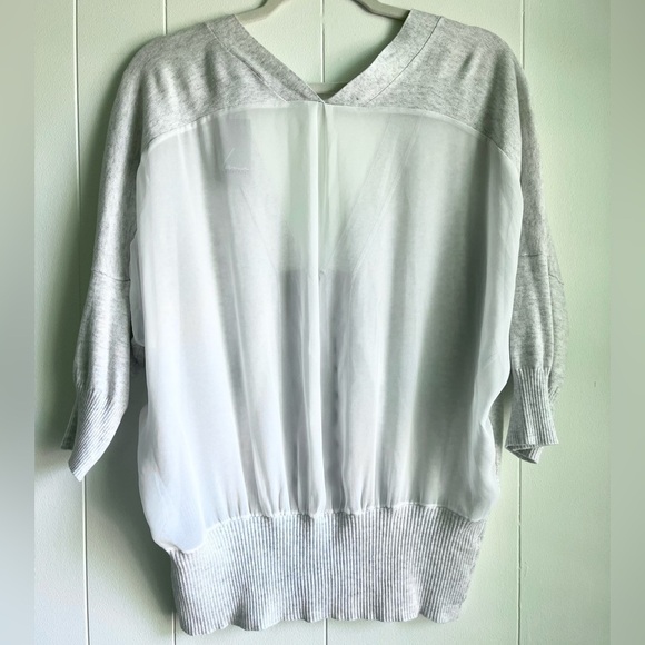 NWT Lane Bryant Grey Knit V- Neck Kimono Sleeve Mixed Media Sheer Top Sz… - Picture 2 of 13